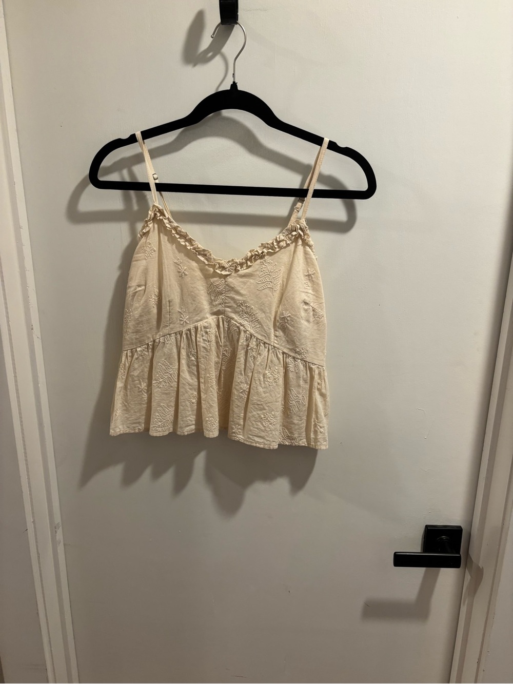 Women's Cream Embroidered Ruffle Cami Top